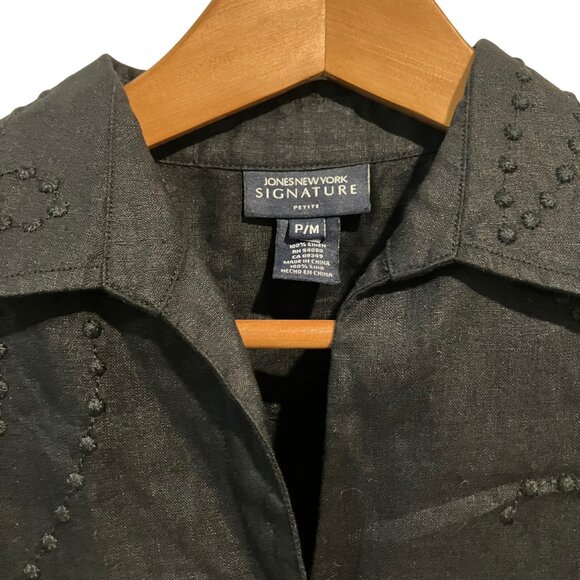 Jones New York Signature Black Linen Textured Shirt (Petite P/M) - Picture 3 of 10